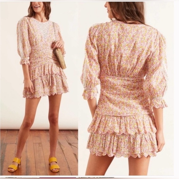 LoveShackFancy Marquise Mini Floral Dress in Fruity Punch Size 2 - Picture 2 of 11